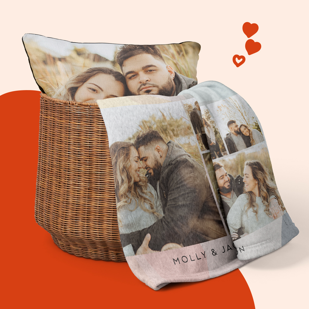 couverture photo polaire et oreiller pour cadeau Saint Valentin