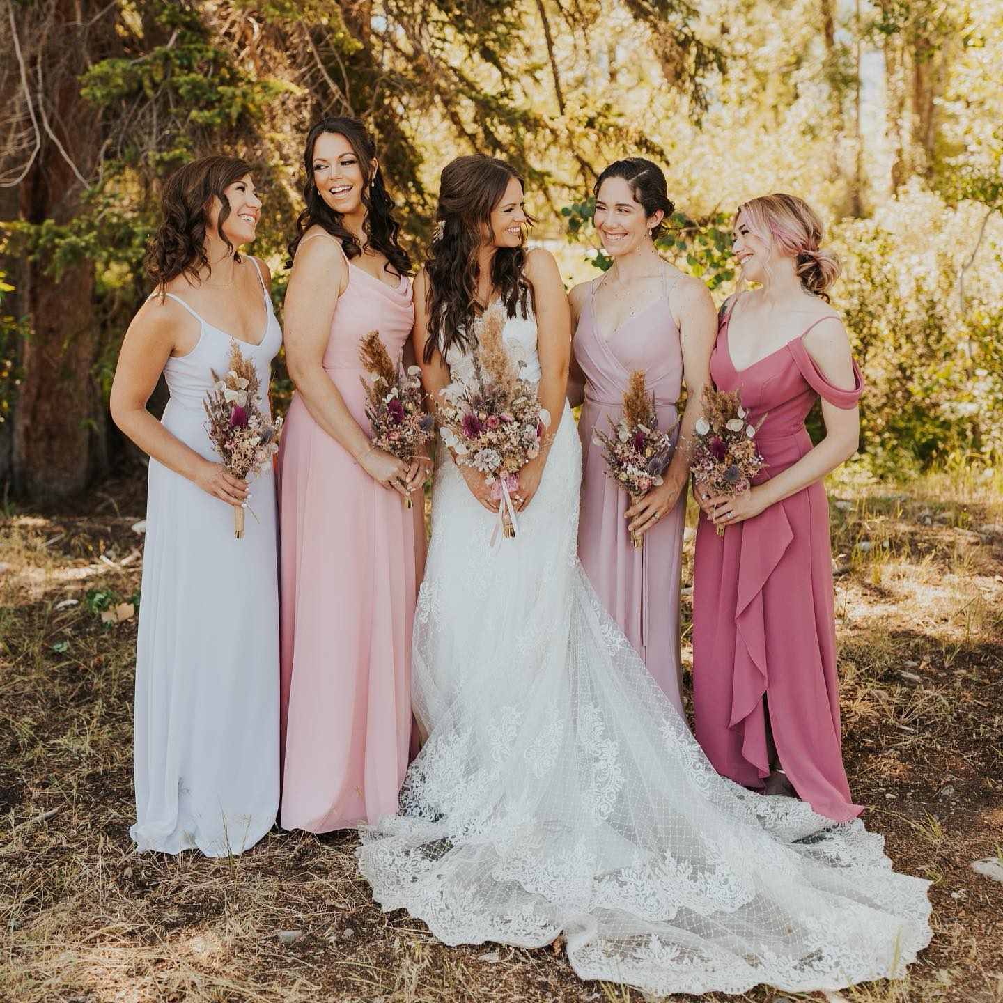 pink mix and match bridal party
