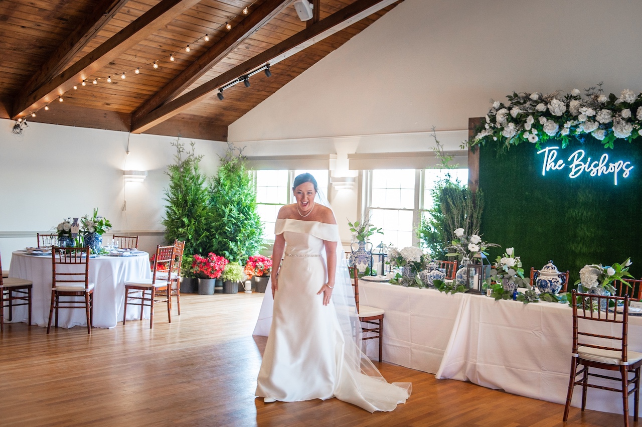 bride at reception at spring wedding in maryland