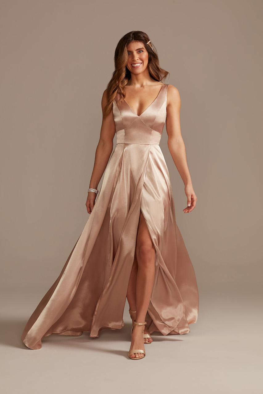 charmeuse bridesmaid dress in the color sand