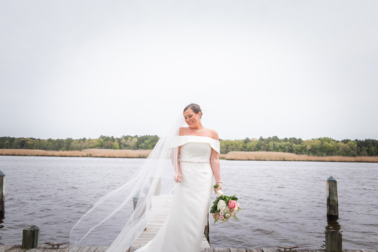 bride in wedding dress at spring wedding in maryland