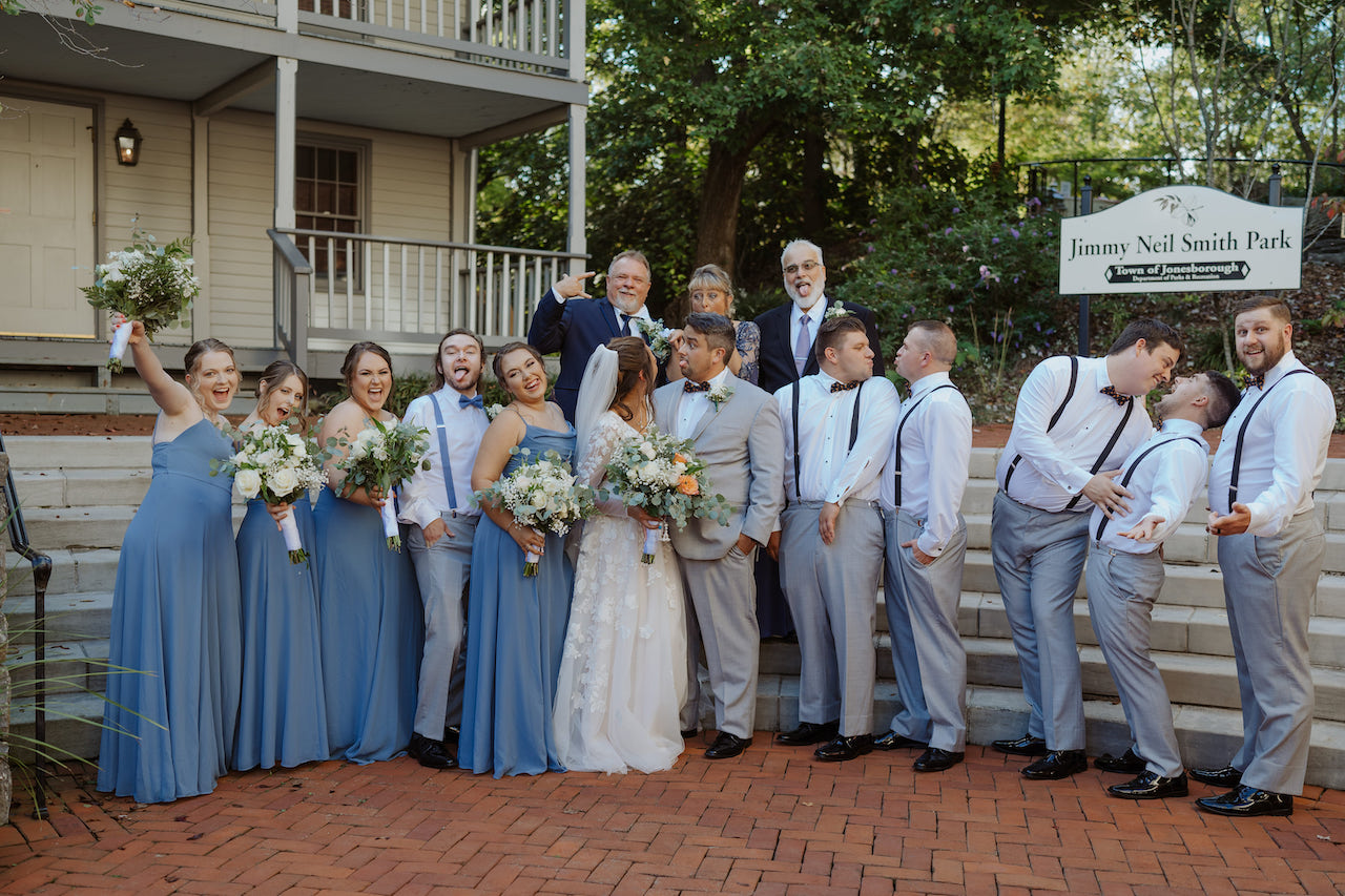 entire bridal party making funny faces