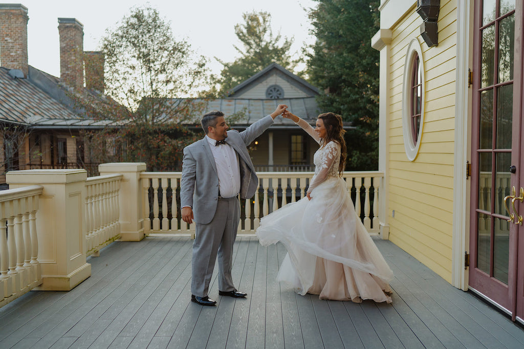 bride and groom dancing at fall wedding in tennessee