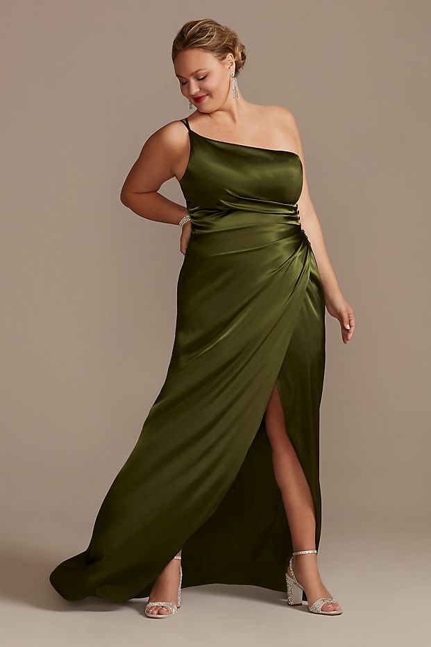 Women in one shoulder hot bridesmaid dress from Galina Signature