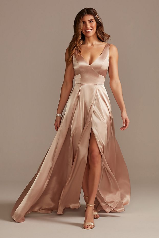 Women in v neck formal gown from Galina Signature