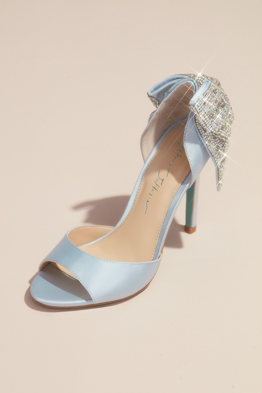 blue heel with bow on back
