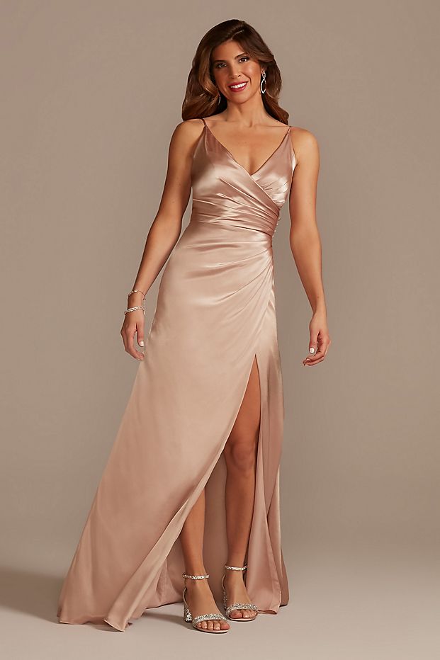 Fall 2022 satin bridesmaid dress in color Sand