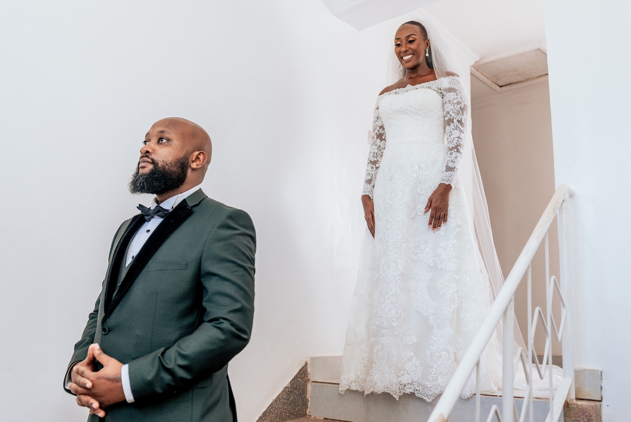 bride and groom first look