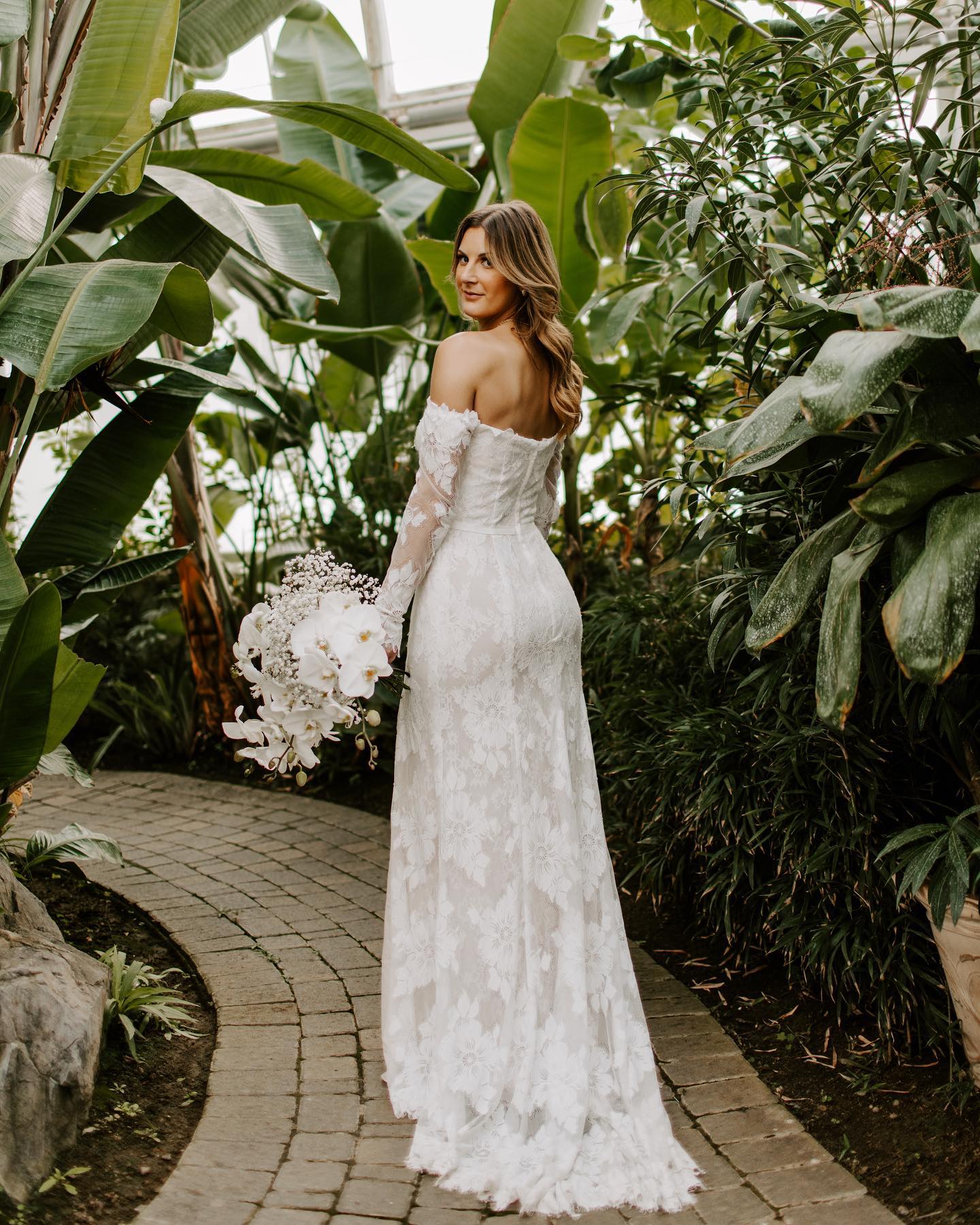 bride in greenhouse