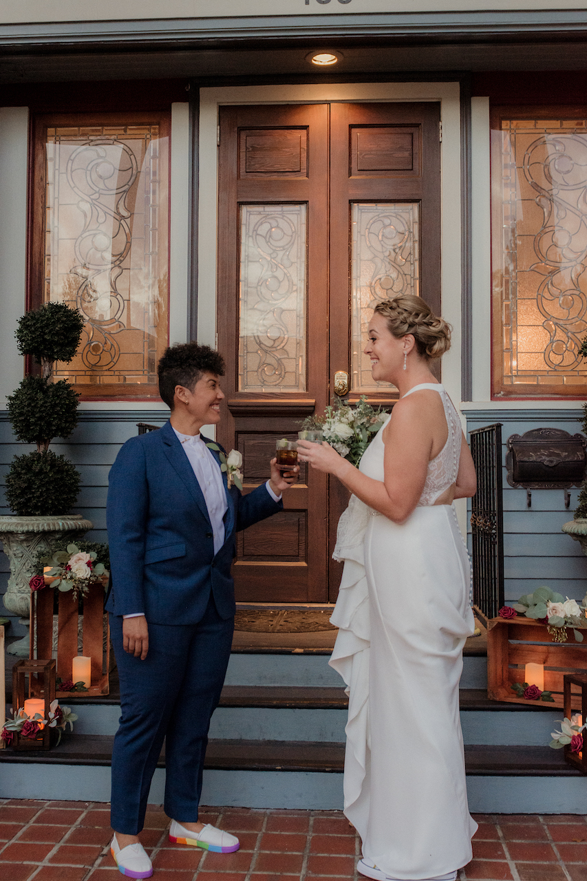 couple sharing a drink - fall wedding in florida