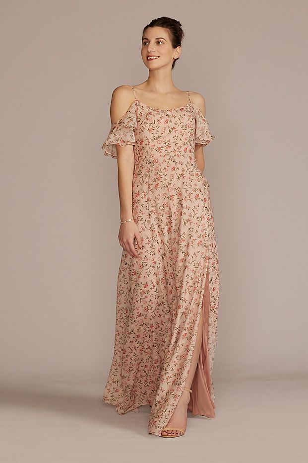 Fall 2022 romantic floral print bridesmaid dress