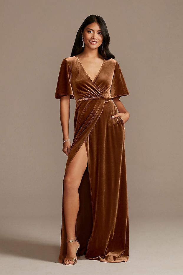 Fall 2022 velvet bridesmaid dress in color Tawny brown