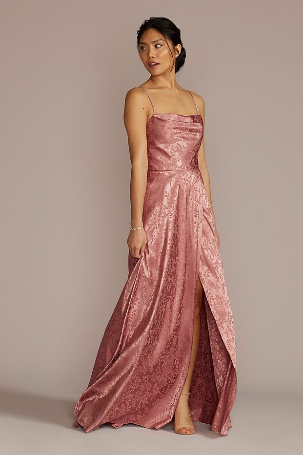 Fall 2022 cowl neck slip dress style bridesmaid dress in Dessert Coral