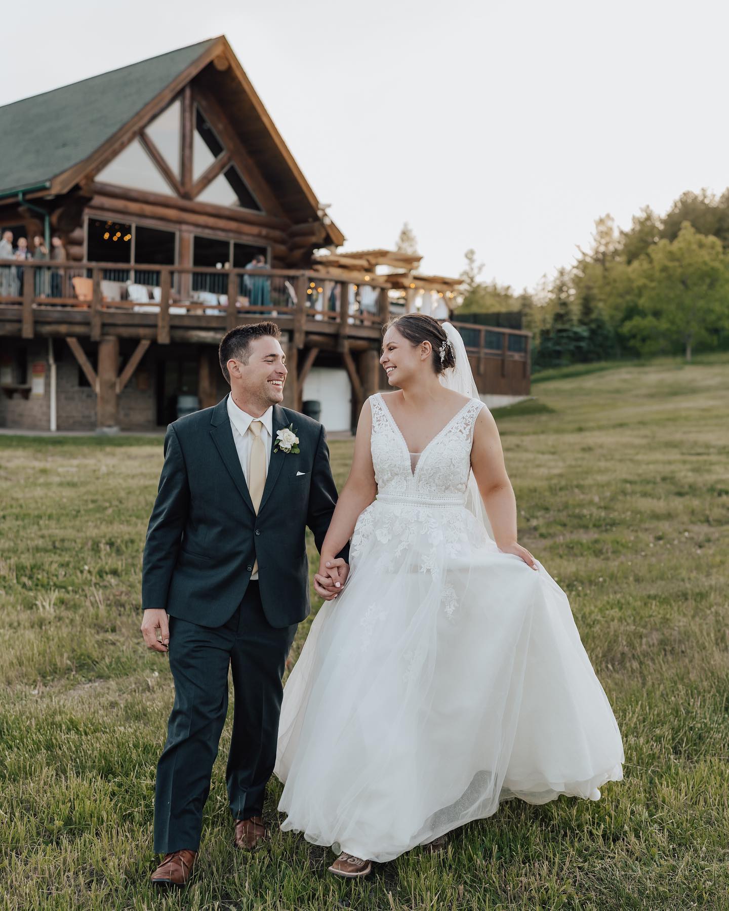 bride and groom walking