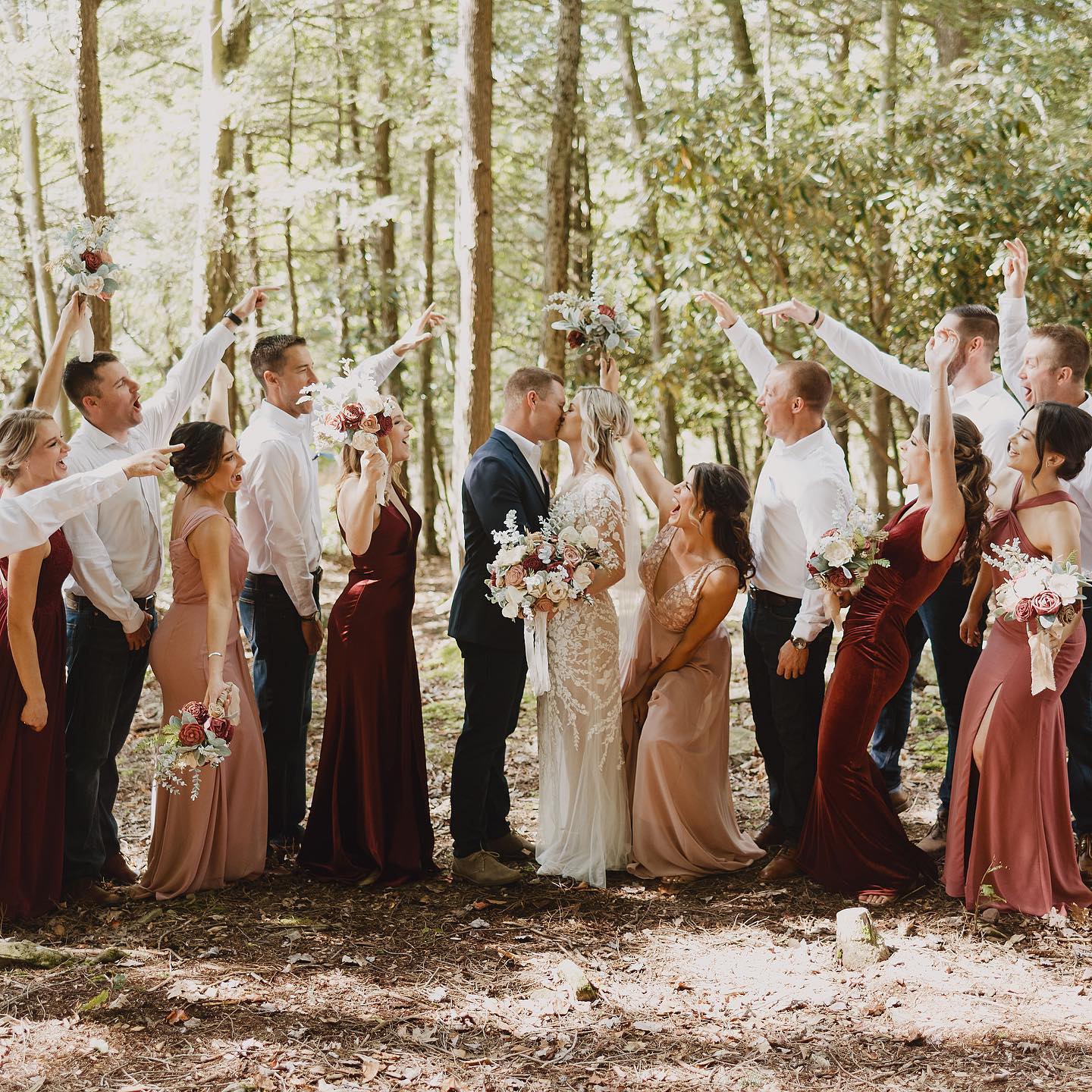 bridal party celebrating