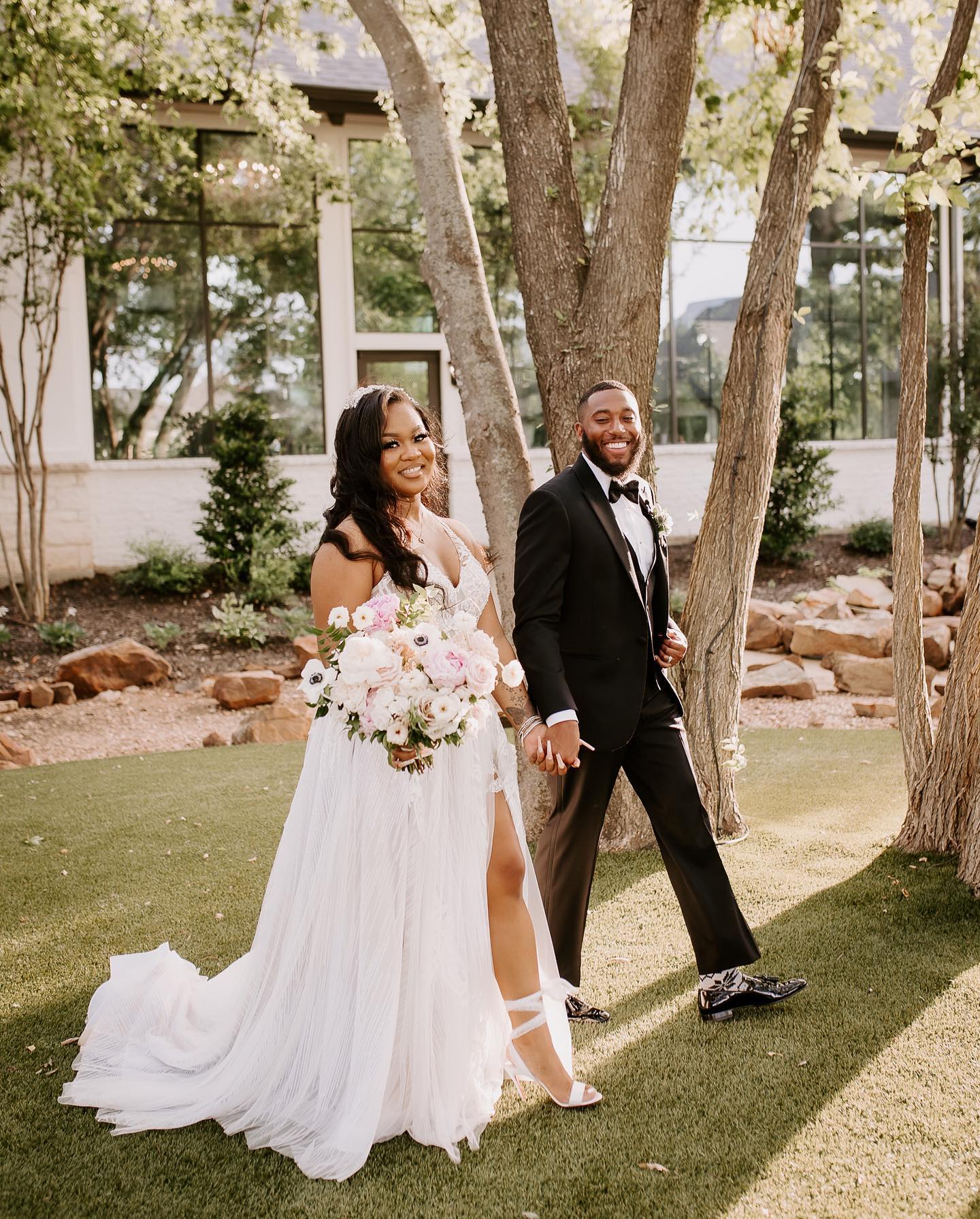 bride and groom walking