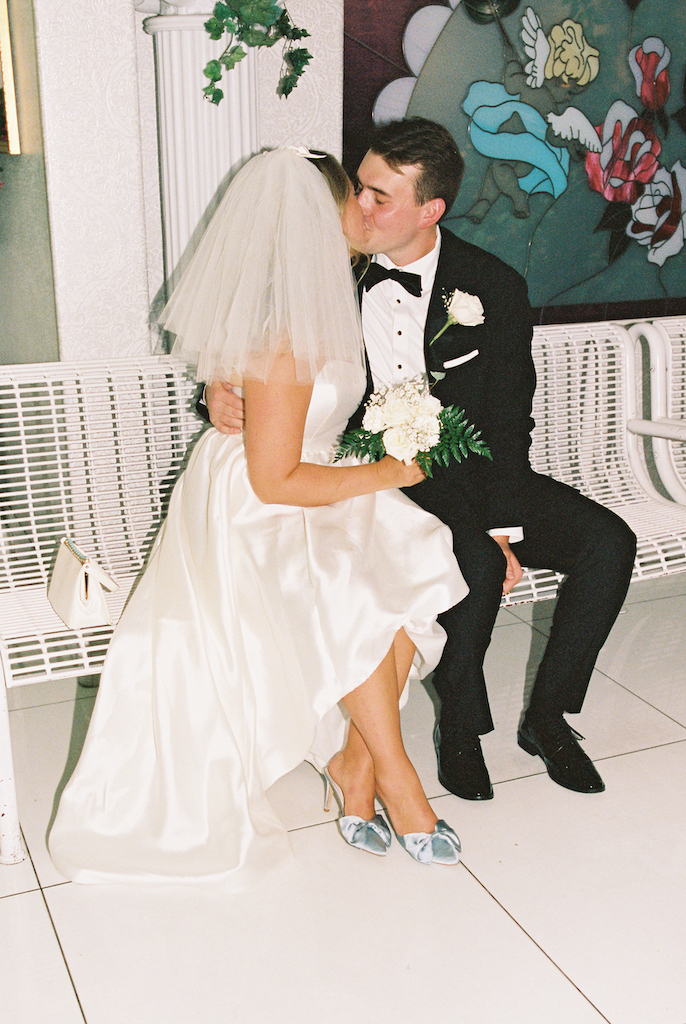 bride and groom kissing - las vegas elopement