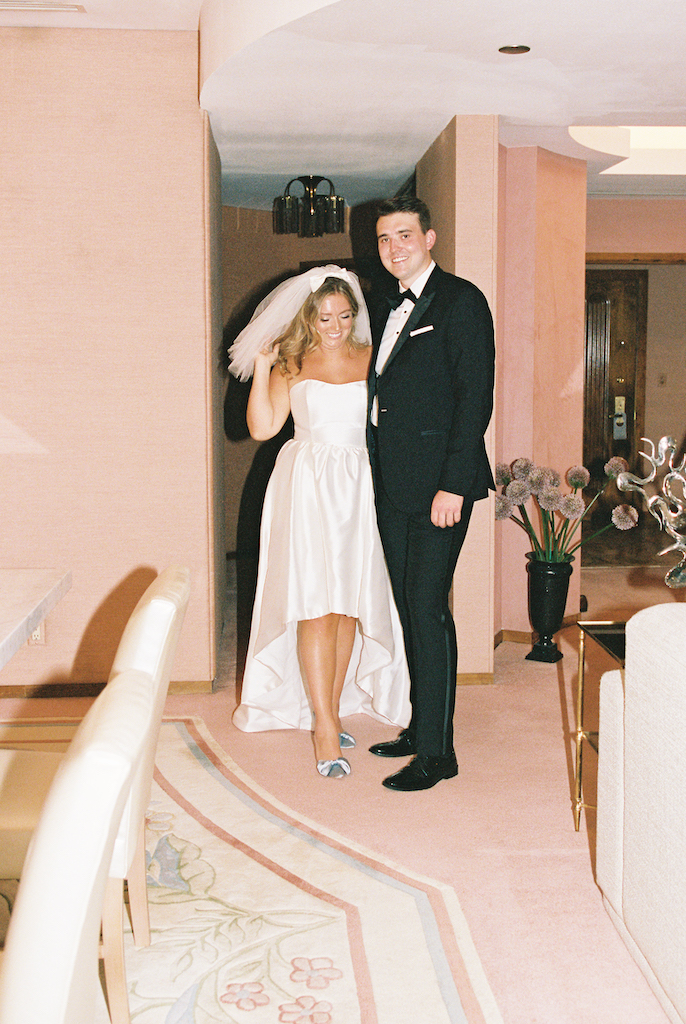 bride and groom in hotel room - las vegas elopement