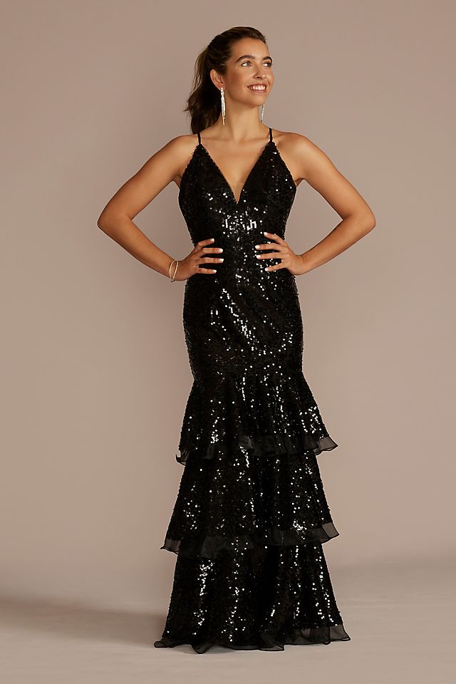 Girl in sparkly black prom dress