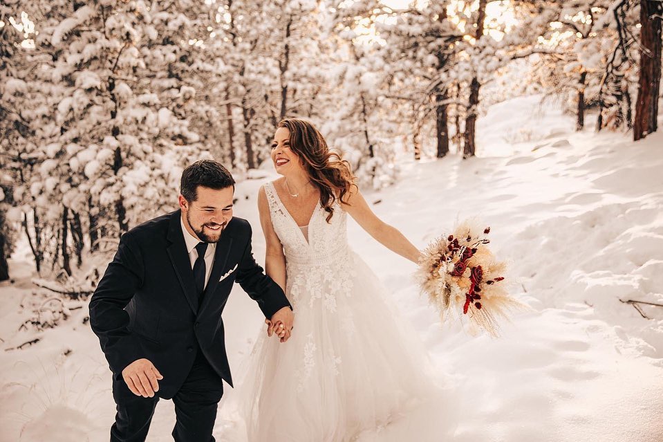 Bride and Groom in a snowy scene